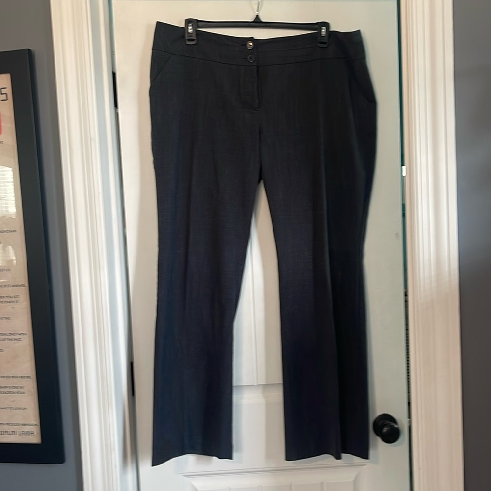 Grey dress slacks.